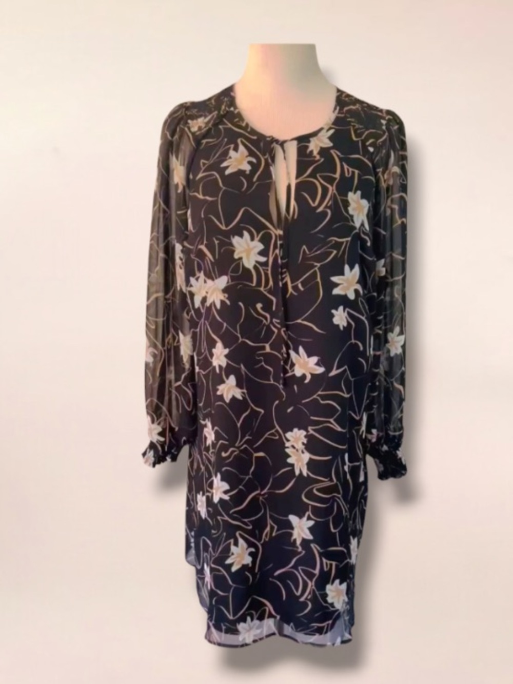 ELIZABETH AND JAMES Chiffon Floral Print Dress Size L